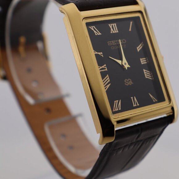 Seiko Slim Vintage Quartz Men's  Wrist Watch Black Dial with new Dark BrownStrap - Picture 3 of 7